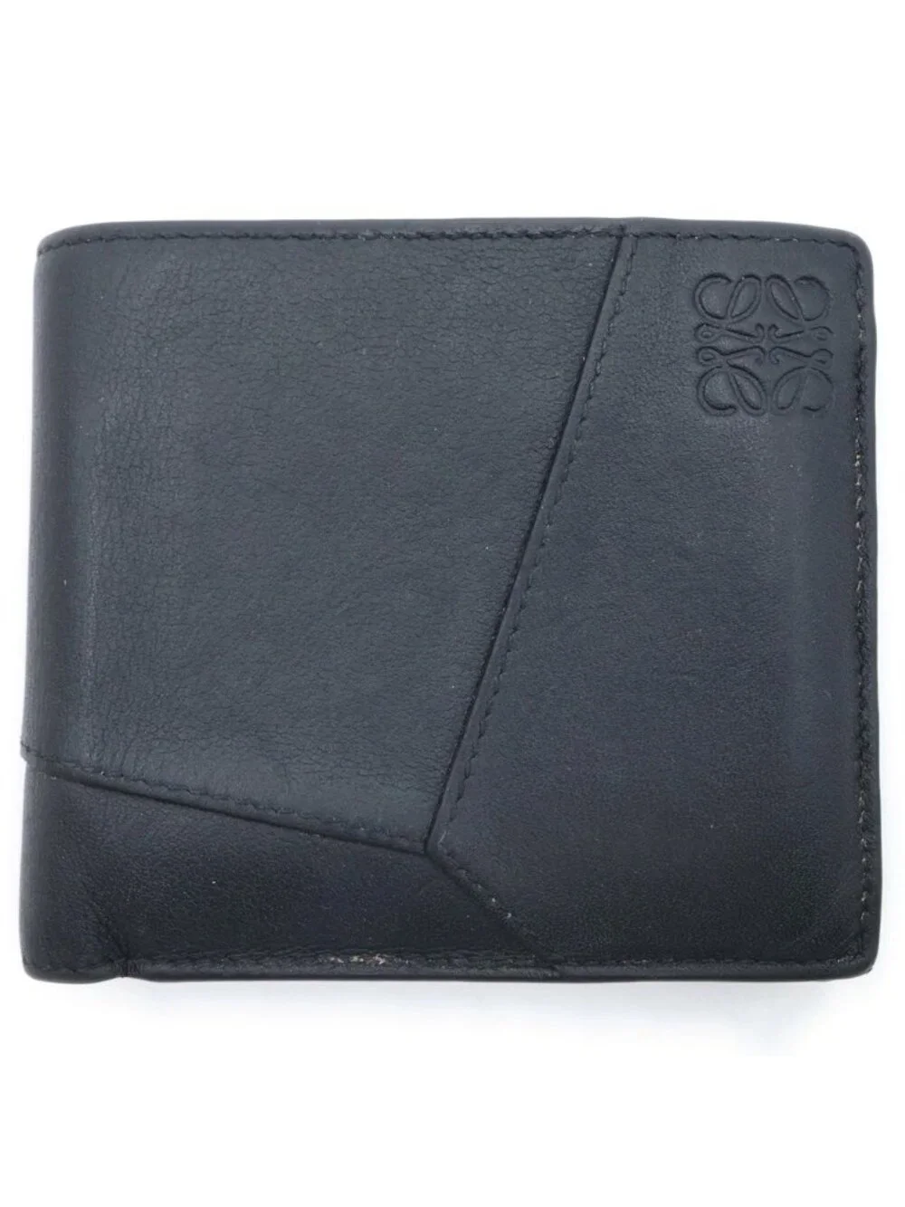 Loewe Puzzle Anagram Bifold Wallet Compact Card Case Black Leather